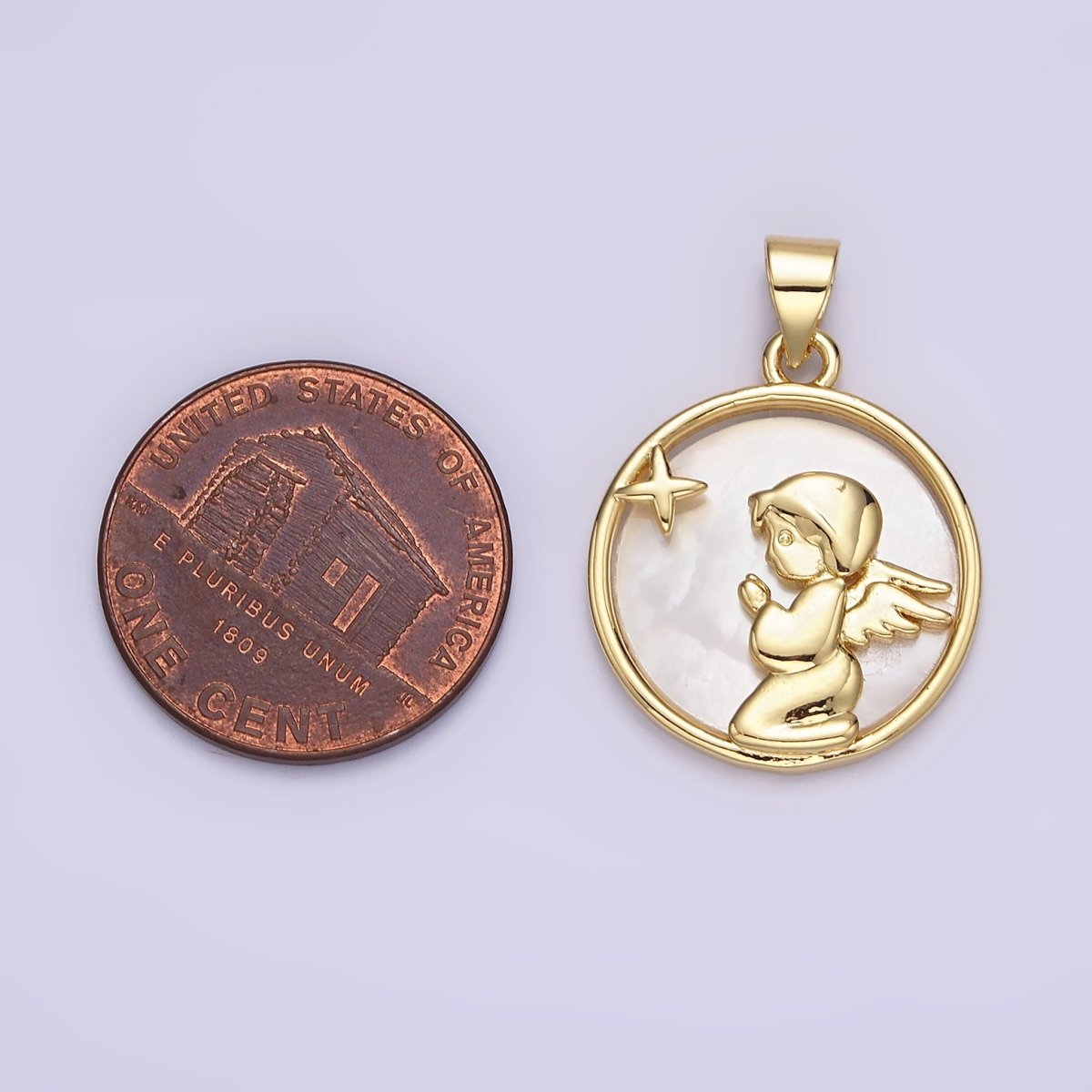 Dainty Pearl Cute Praying Angel Pendant Guardian Angel Medallion Charm AA-664