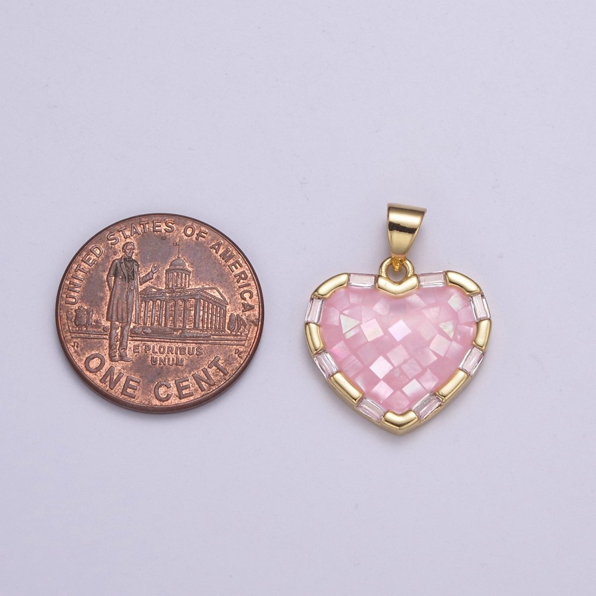 Dainty Pink Charm Pendant - Gold Filled Pendant - Heart Geometric Pendant H-055