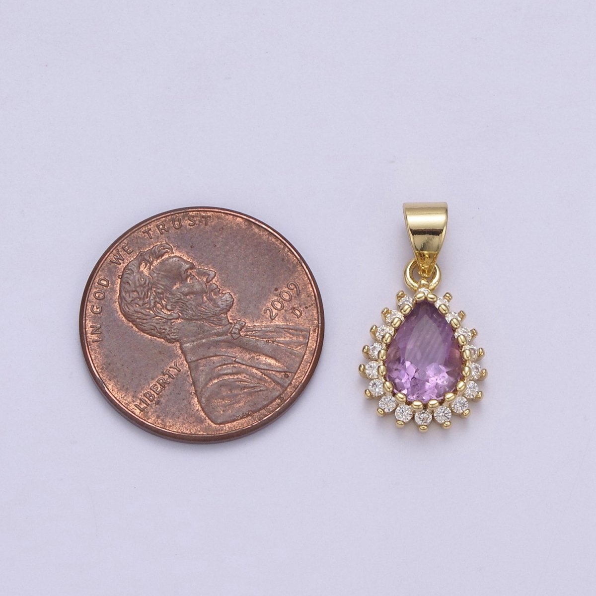 Dainty Purple Amethyst Teardrop Charm with Clear Cubic Zircon Pendant for Minimalist Jewelry Gemstone H-788