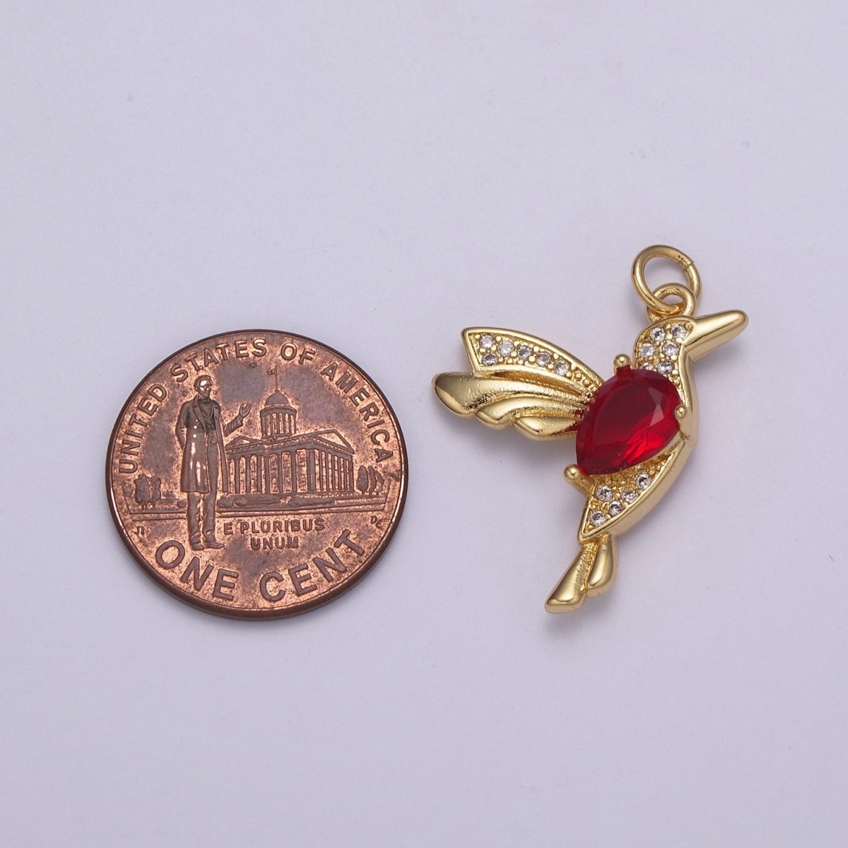Dainty Red Cz Gold Bird Charm N-230