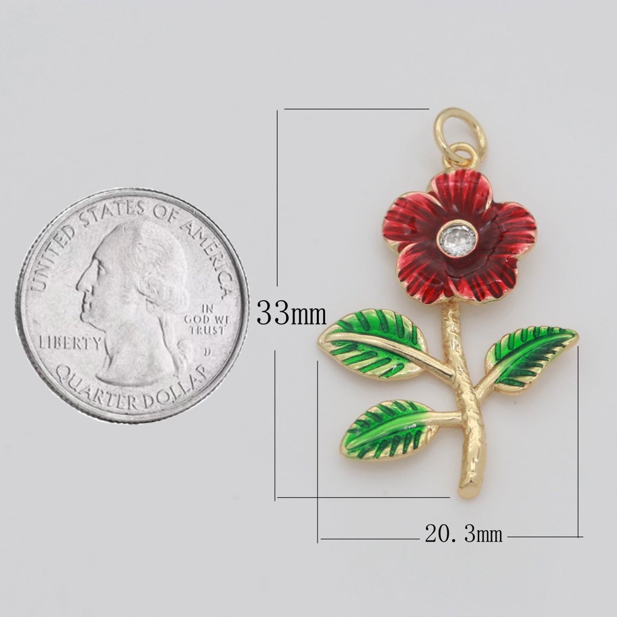 Dainty Red Flower Charm 18k Gold Filled Floral Charm Rose Daisy Inspired Jewelry M-737