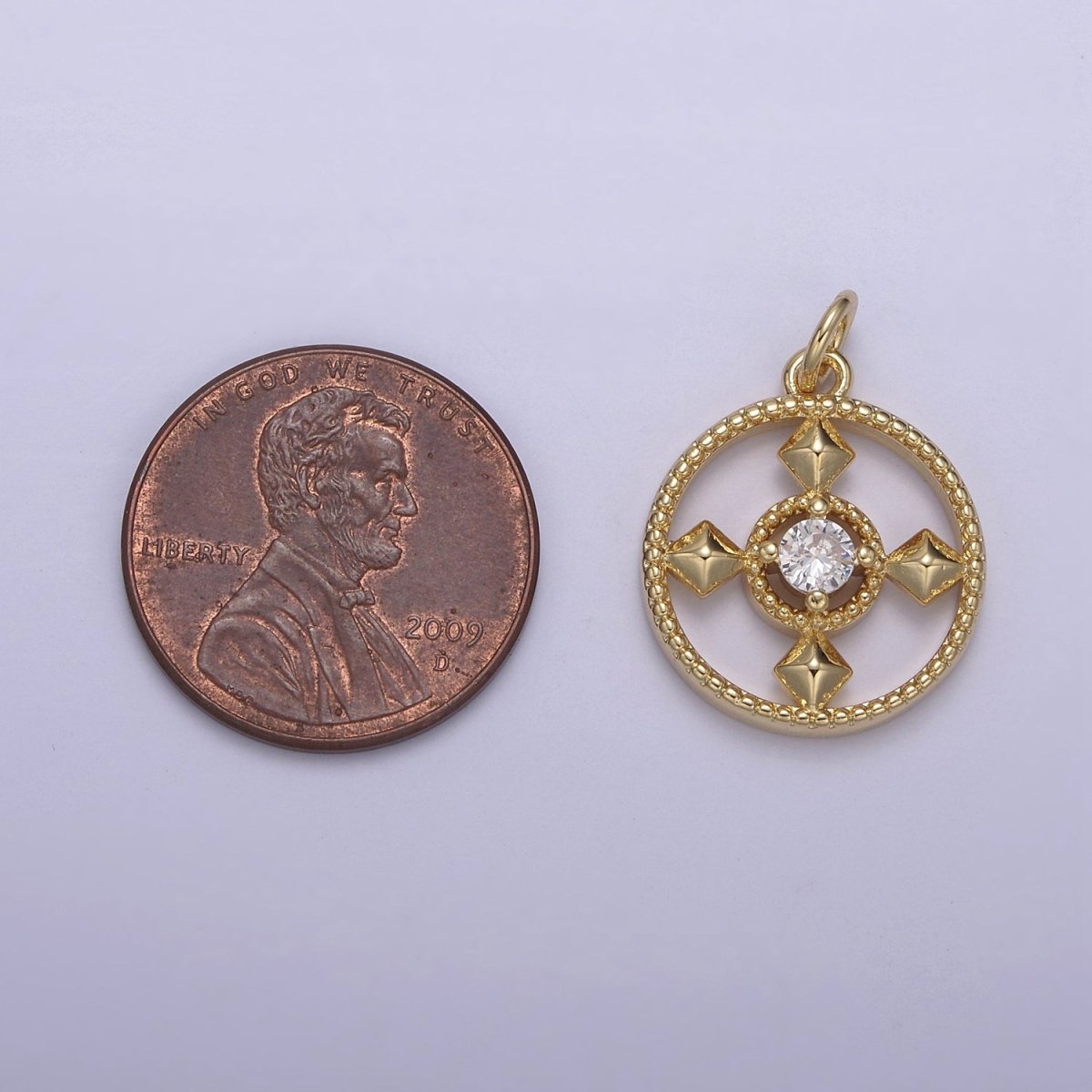 Dainty Round Cubic Charm 14k Gold Filled Coin Cross Charm for Necklace Earring Bracelet N-809