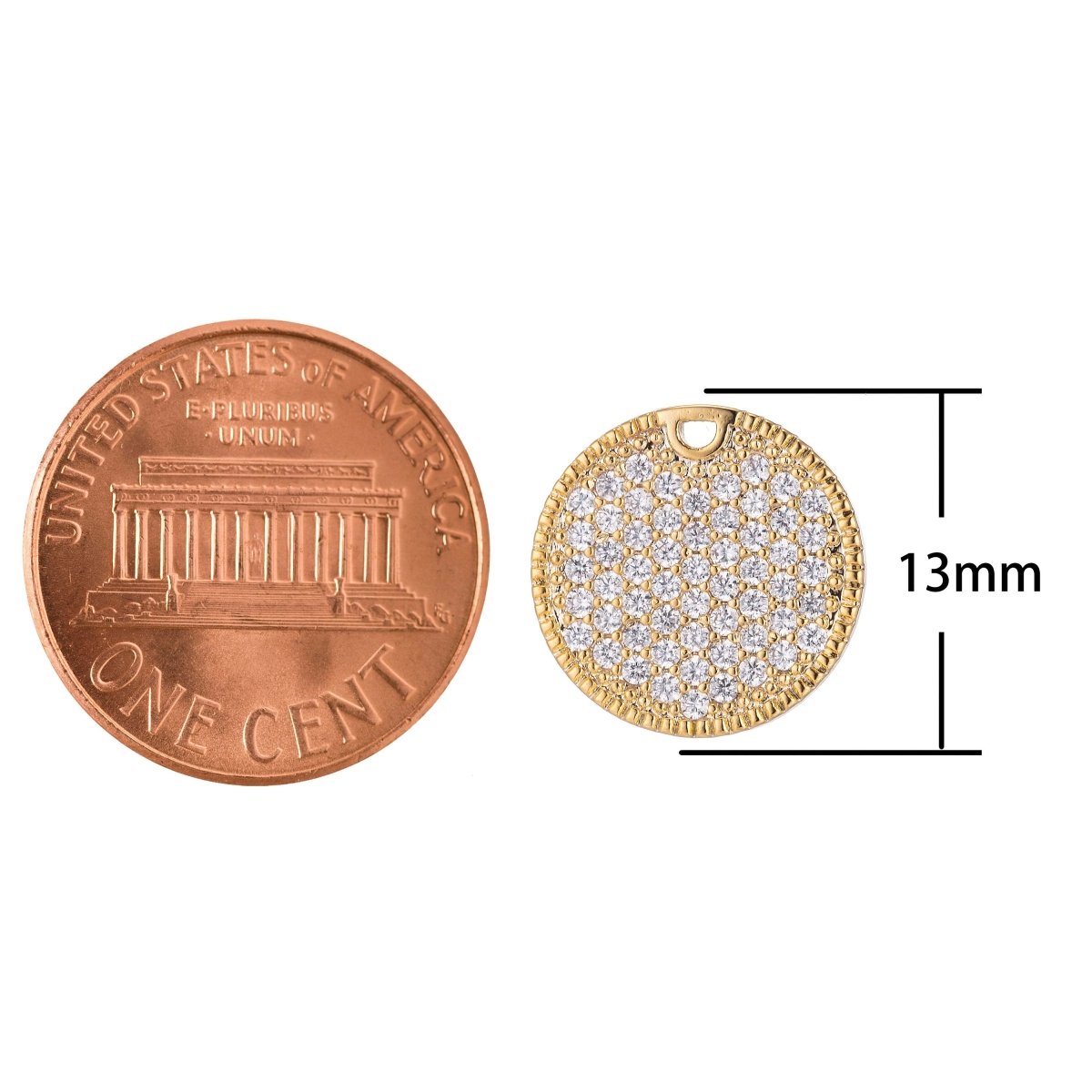 Dainty Round Gold Crystal Charm, Micro Pave CZ Charm, 18K Gold Filled Pendant Circle Geometric Necklace Charm for Jewelry MakingC-381
