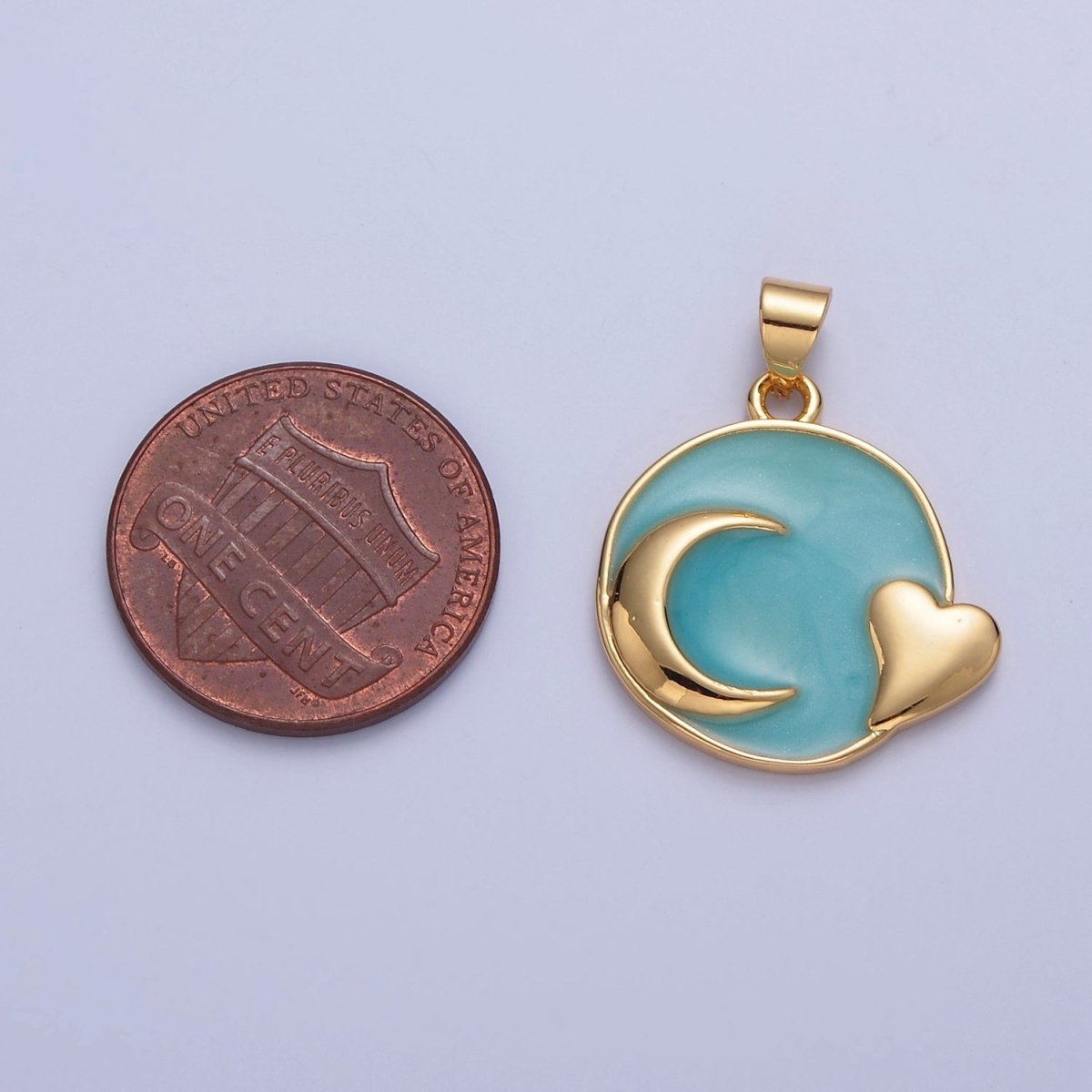 Dainty Round Teal Enamel Crescent Moon Heart Charm for Necklace Pendant I-311