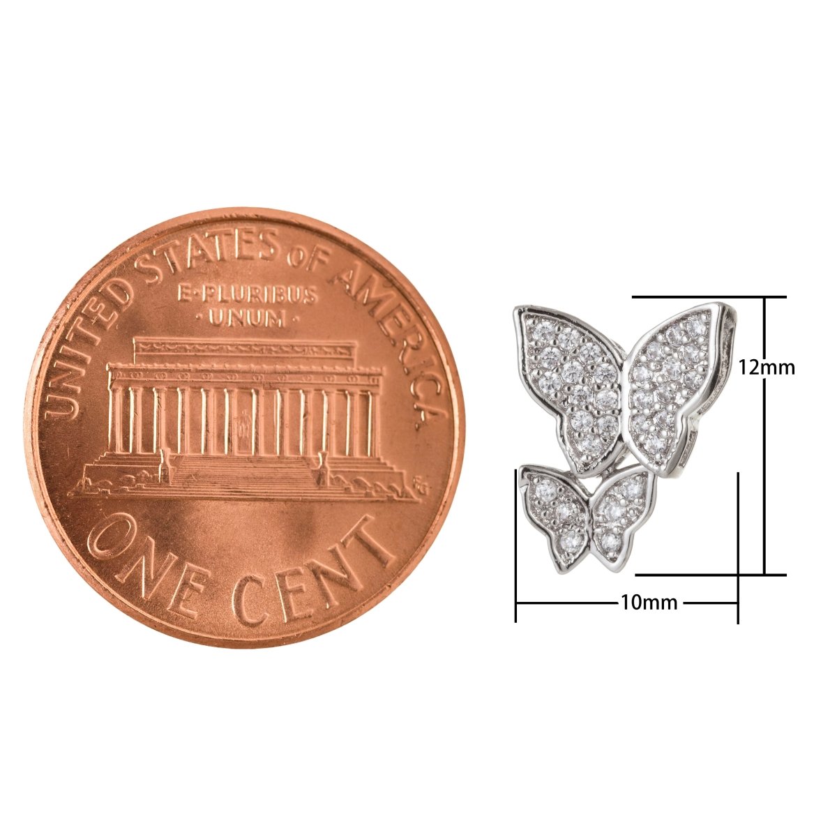 Dainty Silver Double Butterfly Beads CZ Crystal Tiny Silver Mariposa Animal Jewelry Making Beads B-266