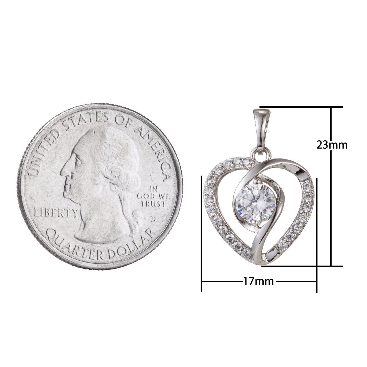 Dainty Silver Gold Filled Crystal Heart Pendants I-469