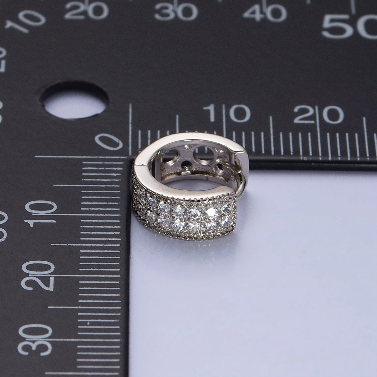Dainty Silver Huggie Earring with Micro Pave Stone Lever Back Earring AB782
