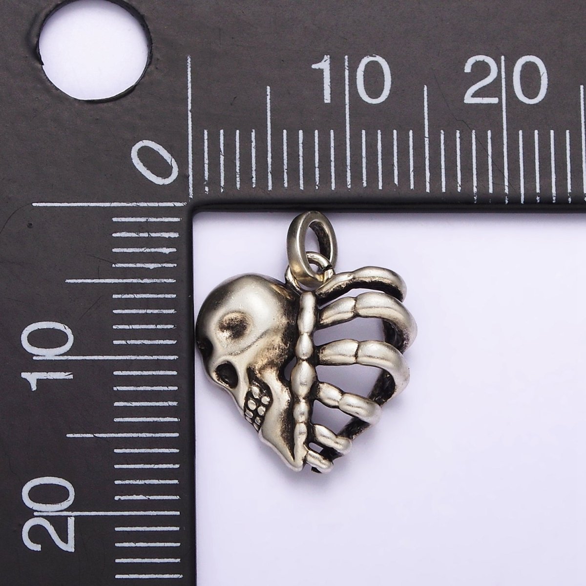 Dainty Skull Heart Charm in 925 Sterling Silver Pendant Halloween Pendant SL-325