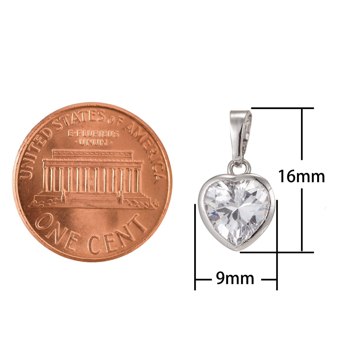 Dainty Solitaire Heart Cubic Zirconia in Bezel Charm Pendant Rhodium Plated for Necklace Earring Bracelet Charm I-211