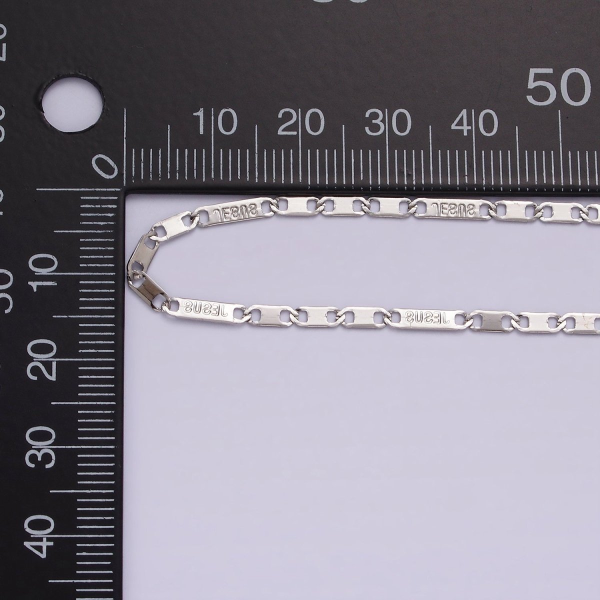 Dainty Stainless Steel 2.3mm Flat Anchor Figaro Chain Jesus Words 18 Inch Necklace in Silver | WA-2397