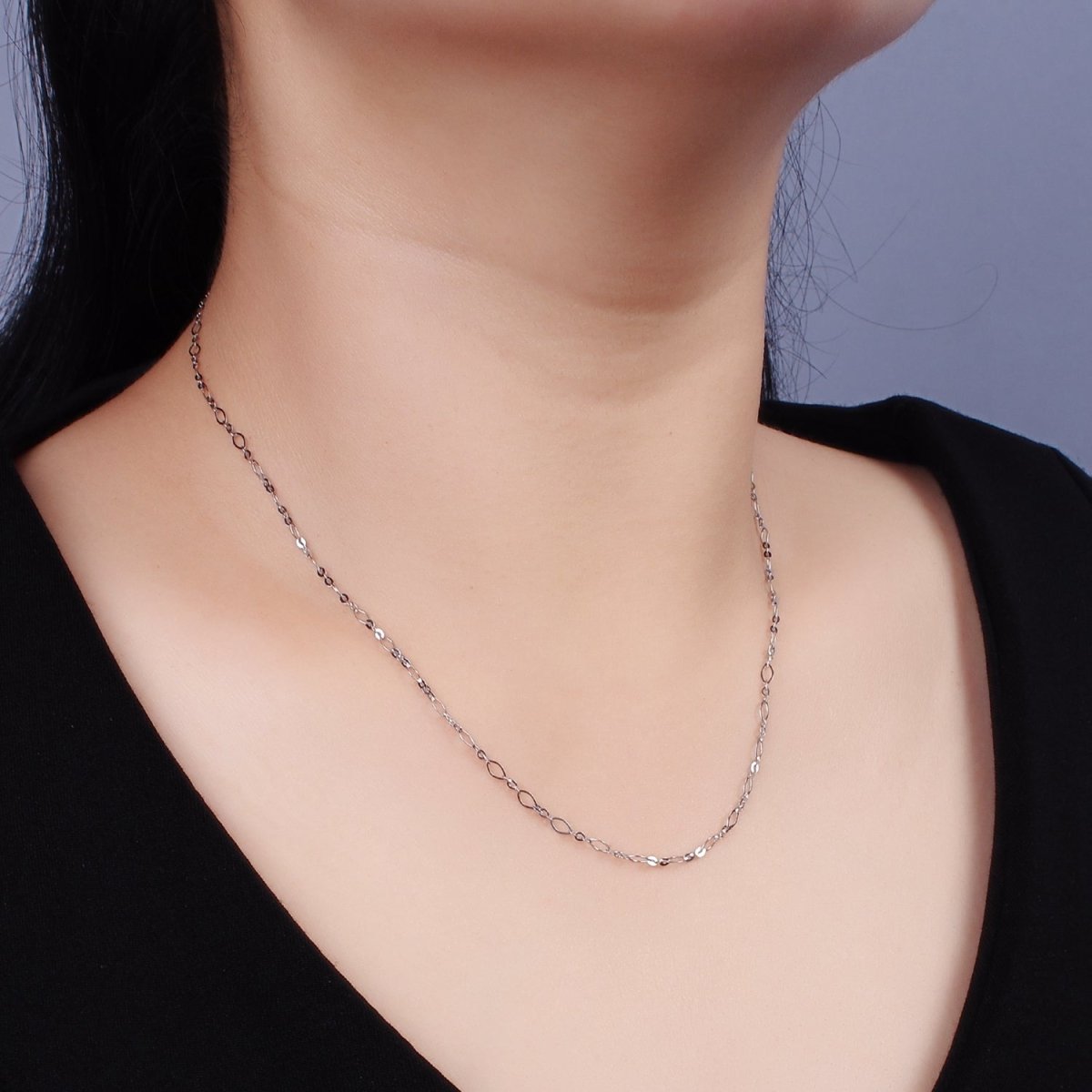 Dainty Stainless Steel 2.4mm Oval Cable Long and Short Fancy Chain 18 Inch Necklace in Silver | WA-2384
