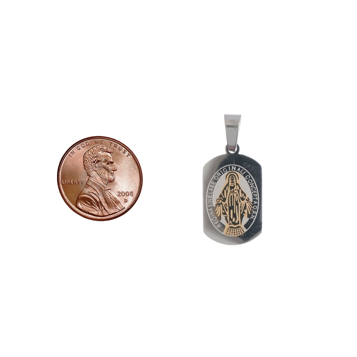 Dainty Stainless Steel Regina Sine Latin Roman Catholic Miraculous Lady Medal Charm Pendant J-469