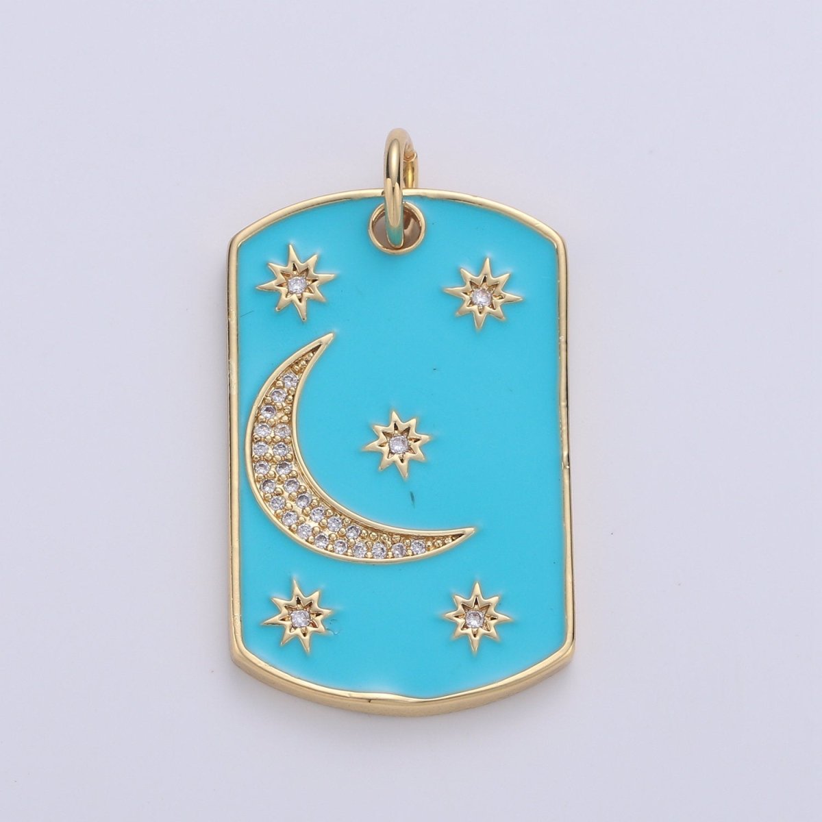 Dainty STARBURST Tag Pendant- 14k Gold Fill CZ North Star Charm, Enamel Dog Tag, Celestial Pendant, Micro Pave Charm D-300 - D-303