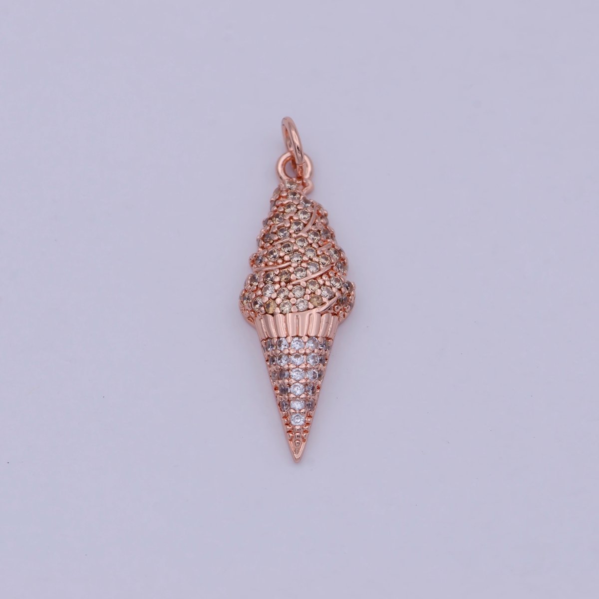 Dainty Tiny 24k Gold Filled Ice Cream Cone Charm micro Pave Charm Necklace Pendant Earring Bracelet Foodies McD Dessert Junk Food Charm, C-831