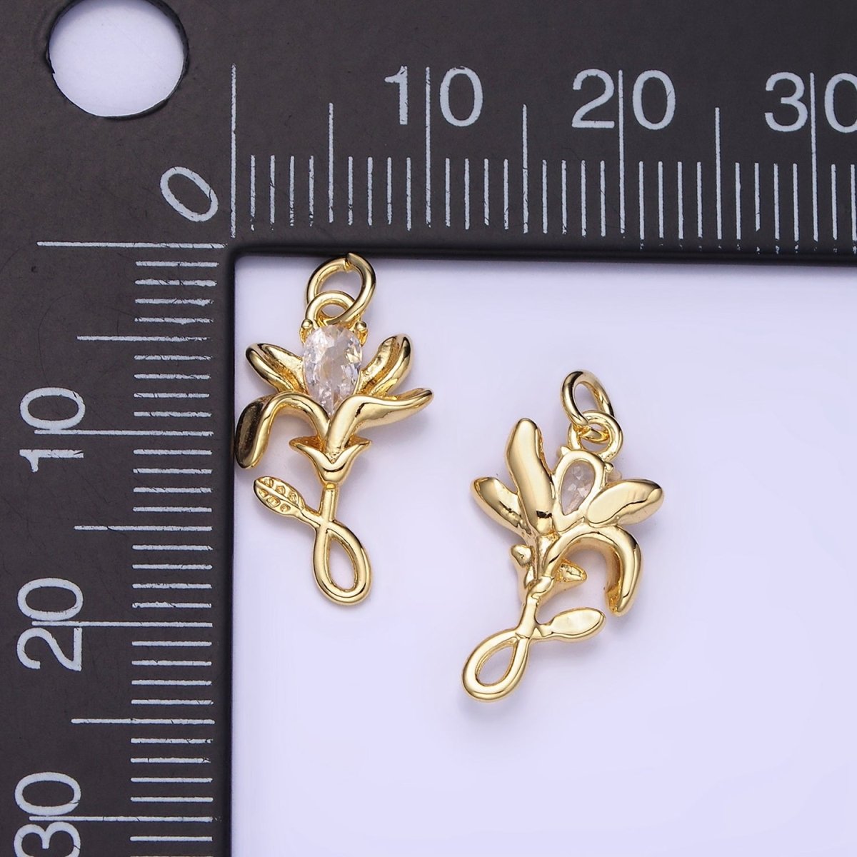 Dainty Tiny Small Flower Petal Charm Micro Pave Pendant Cubic CZ Dangle leaf charm AG655