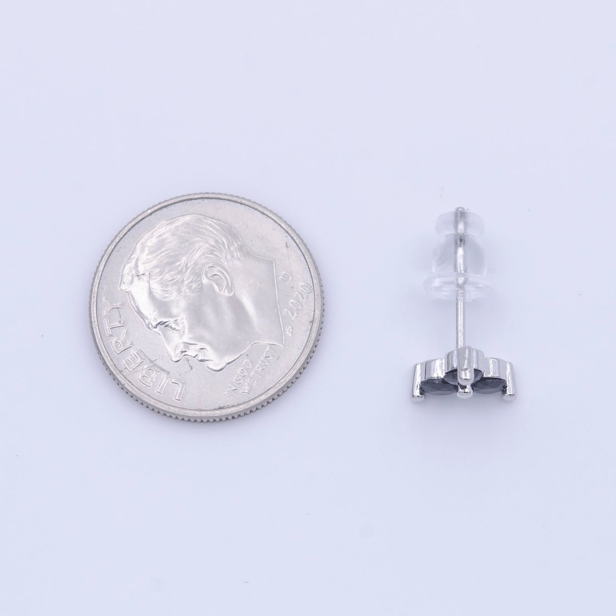 Dainty Triple Round Black CZ Silver Stud Earrings | AD-270