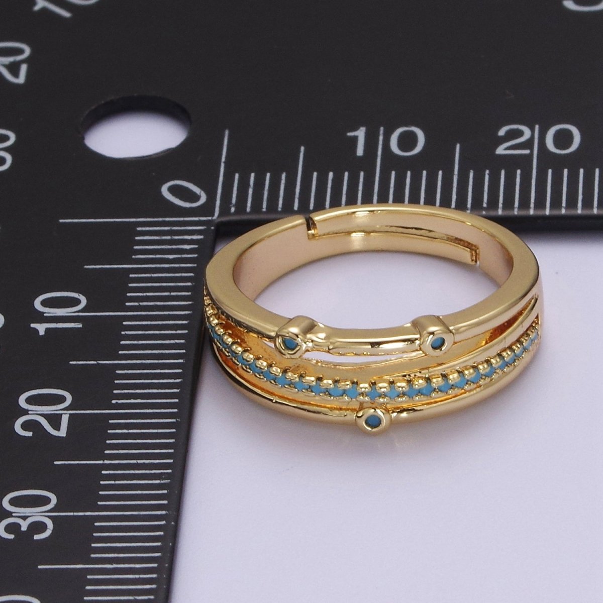 Dainty Turquoise Gold Band Ring Thin Adjustable Band Yellow Gold Ring S-519