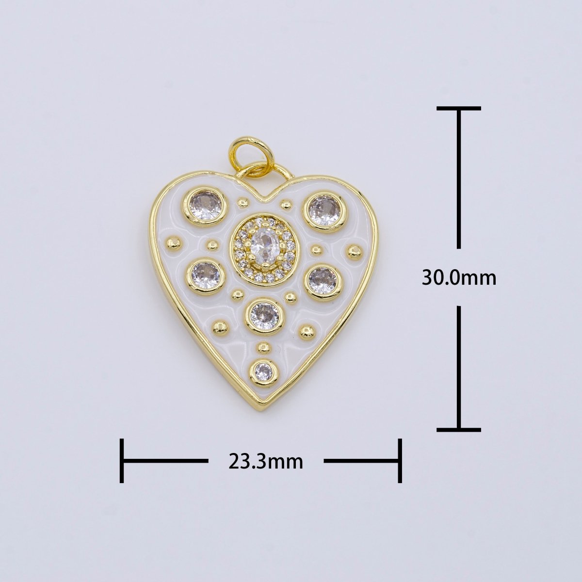 Dainty White Enamel Heart Charm, Gold Filled Over Brass Heart Charm with CZ Bubble for Necklace Bracelet Earring Supply AC976