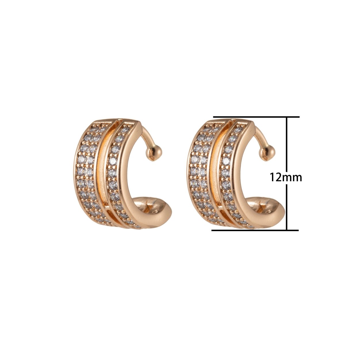 18K Gold Filled Double Micro Paved CZ Band Ear Cuff Earrings | AI030