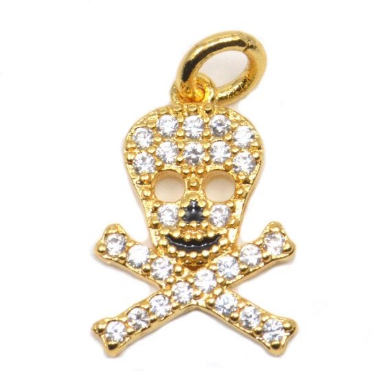 Danger Skull Sign Necklace Pendant Jewelry Charm Connector Genuine Cubic Zirconia Crystal Pave Style Copper Finding for Jewelry Making D-026 M-738