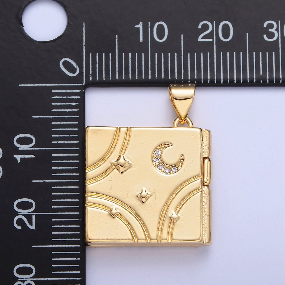 Dangle Book Locket Pendant Crescent Moon Star Locket Charm Necklace 14K Gold Filled I-233 I-236