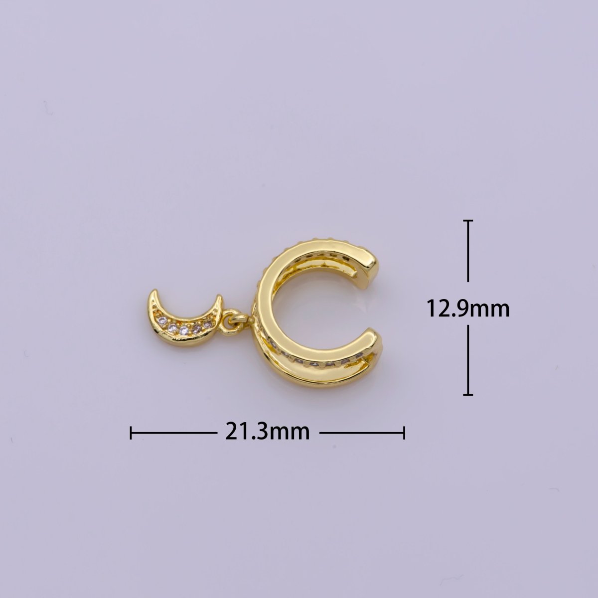Double Band Micro Paved CZ Celestial Moon Dangle Charm Gold Filled Cartilage Ear Cuff Earrings | AI-165