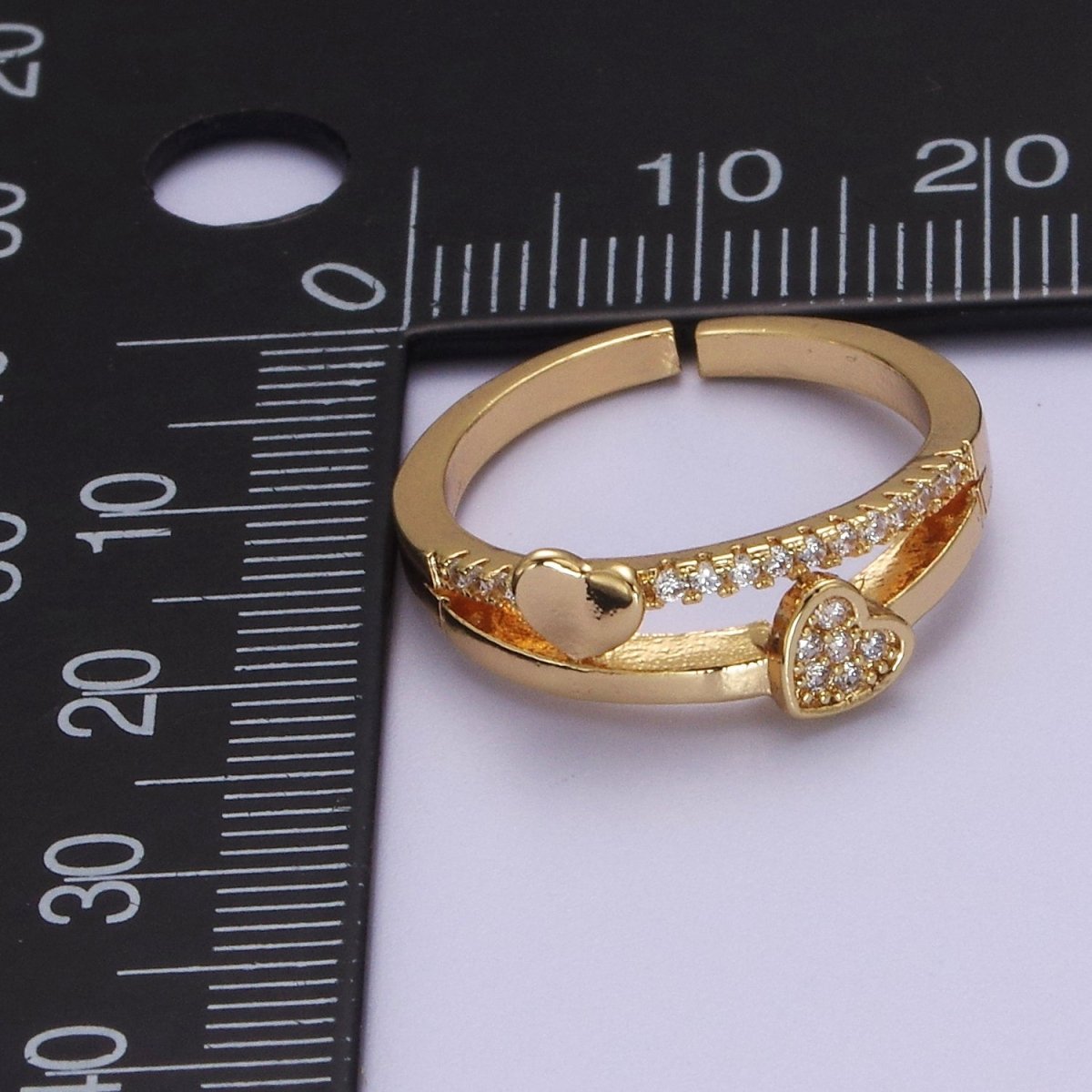 Double Heart Ring Gold Filled Dainty CZ Love Jewelry S-508