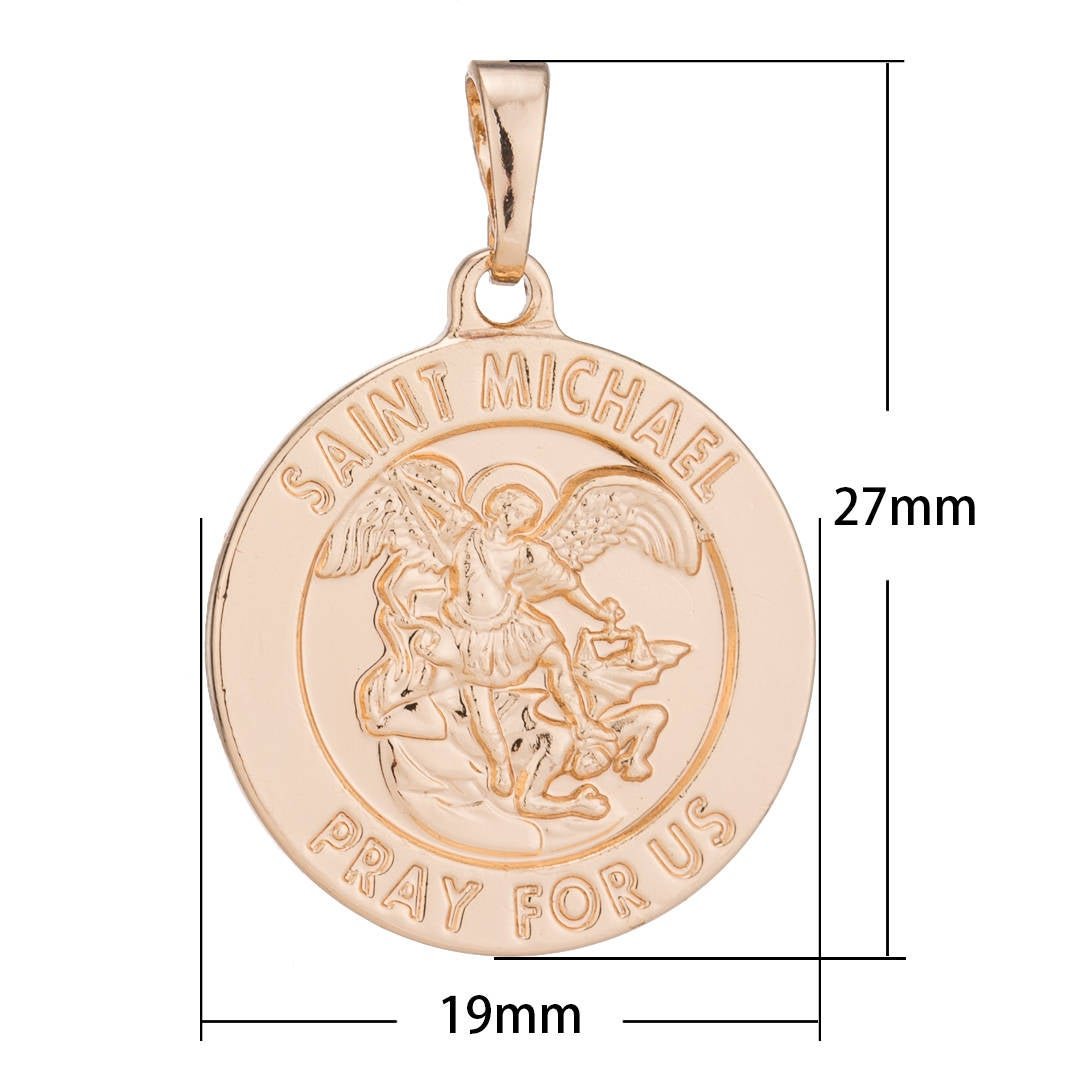 Double Side Saint Michael Pendant Double Sided Coin St Michael Pray for us Pendant - Rose Gold Pendant - Religious Medallion Charms H-592