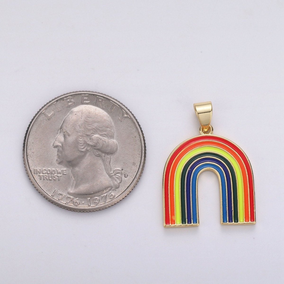 Double Sided Rainbow Pendant Charm - 14k Gold Filled Rainbow Pendant for Necklace Earring Bracelet Component Multi Color Enamel Charm J-050,J-051