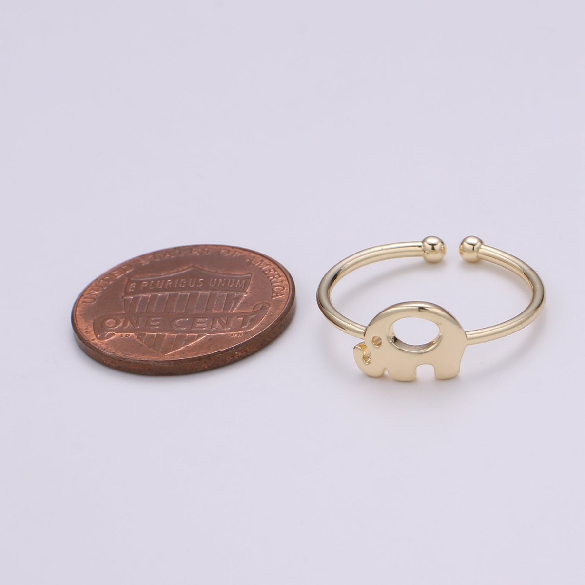 Elephant 18k Gold Ring, Adjustable Gold Curb Ring, Simple Animal Ring, The Forest R-266