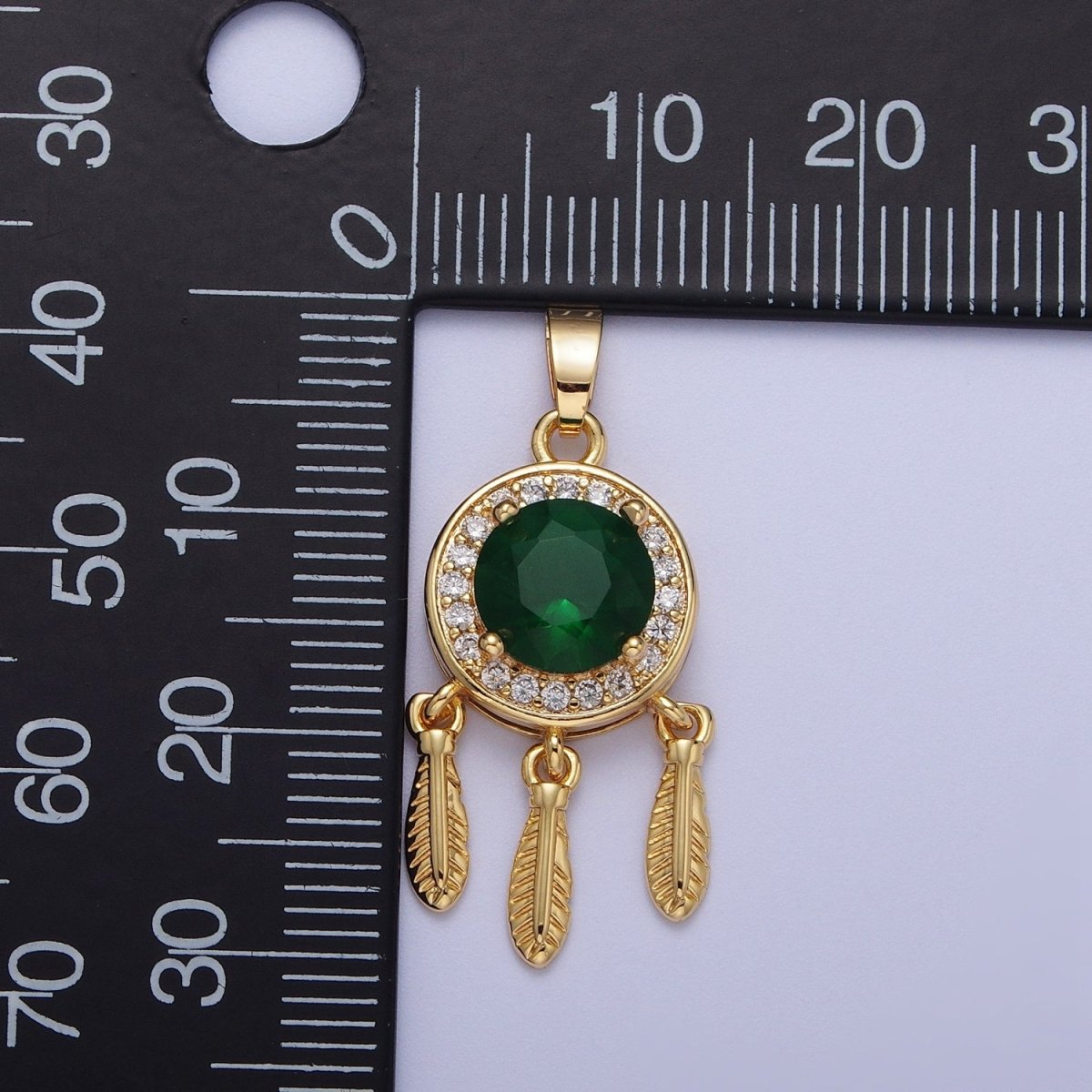 Emerald Green Cz Charm in 16K Gold Filled Dream Catcher Charm Necklace Pendant Boho Charm for Jewelry Making Bohemian Inspired X-696