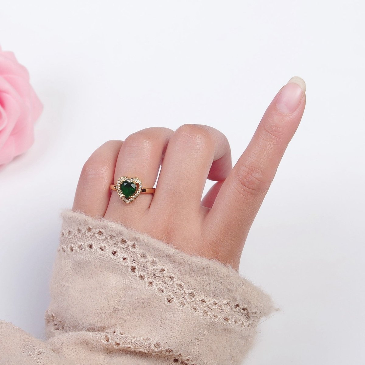Emerald Green Heart CZ Promise Ring O-786
