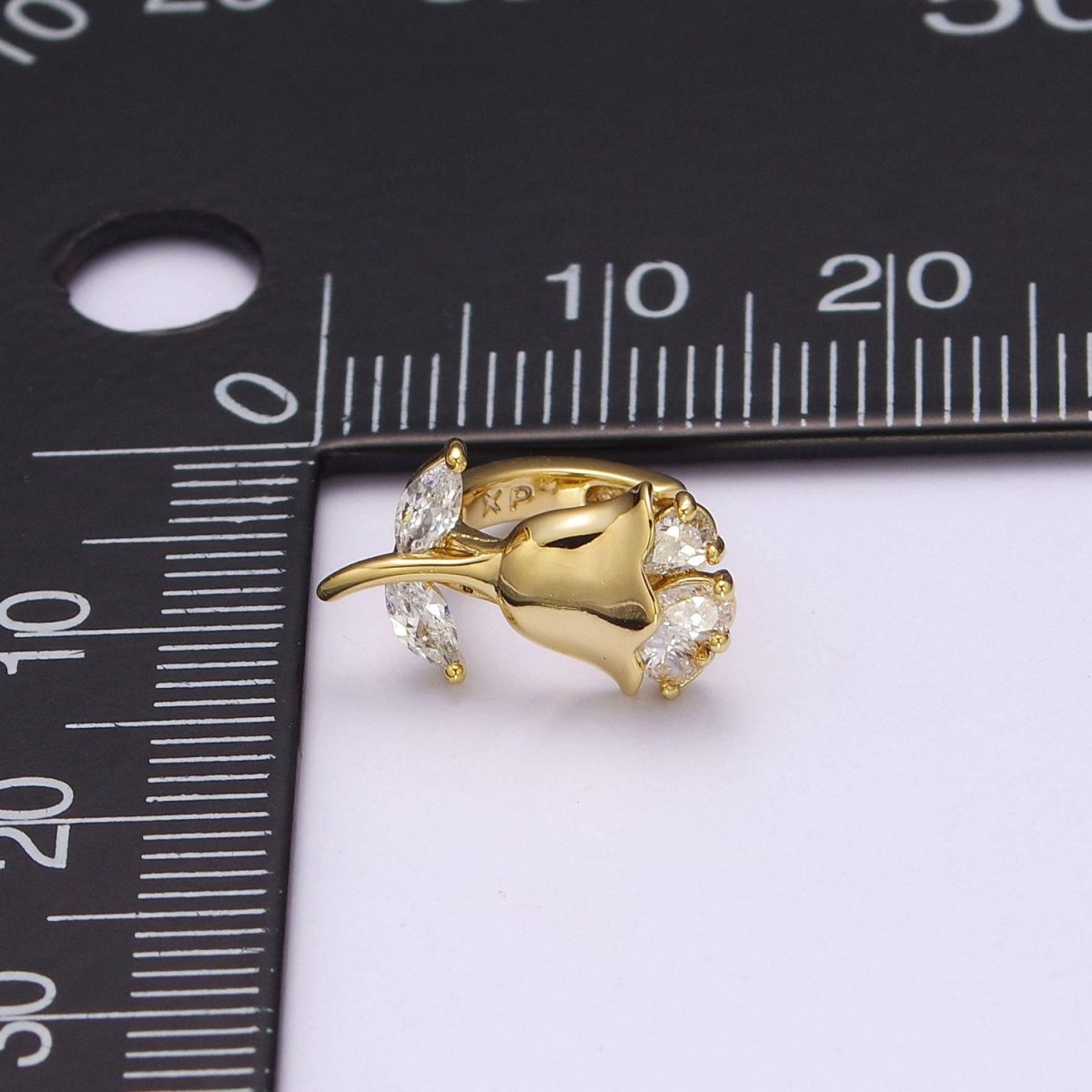 English Rose Huggie Earring - Tiny Gold Rose Flower Earring - Dainty Flower Hypoallergenic Earrings T-218