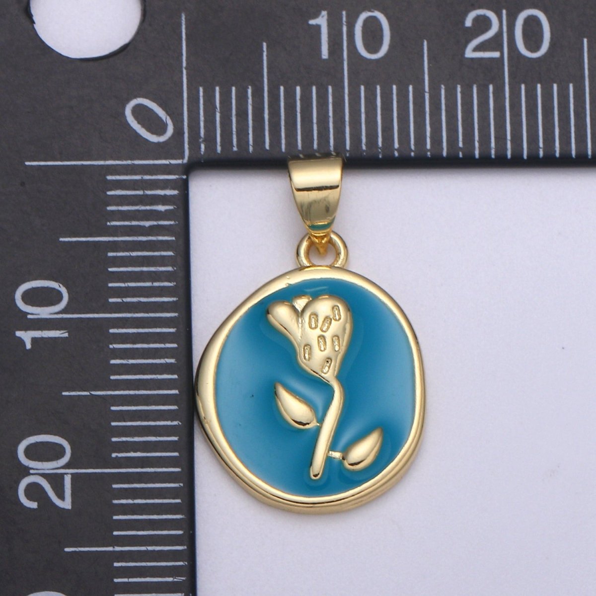Epoxy Tulip in 24k Gold Round Charm, Enamel Flower Charm, Gold Enamel Charms, Dainty Pink, Red, Teal, White, lime Green Pendant H-657 H-662 H-676 H-678 H-694 H-698 H-704 H-709 H-712 H-716