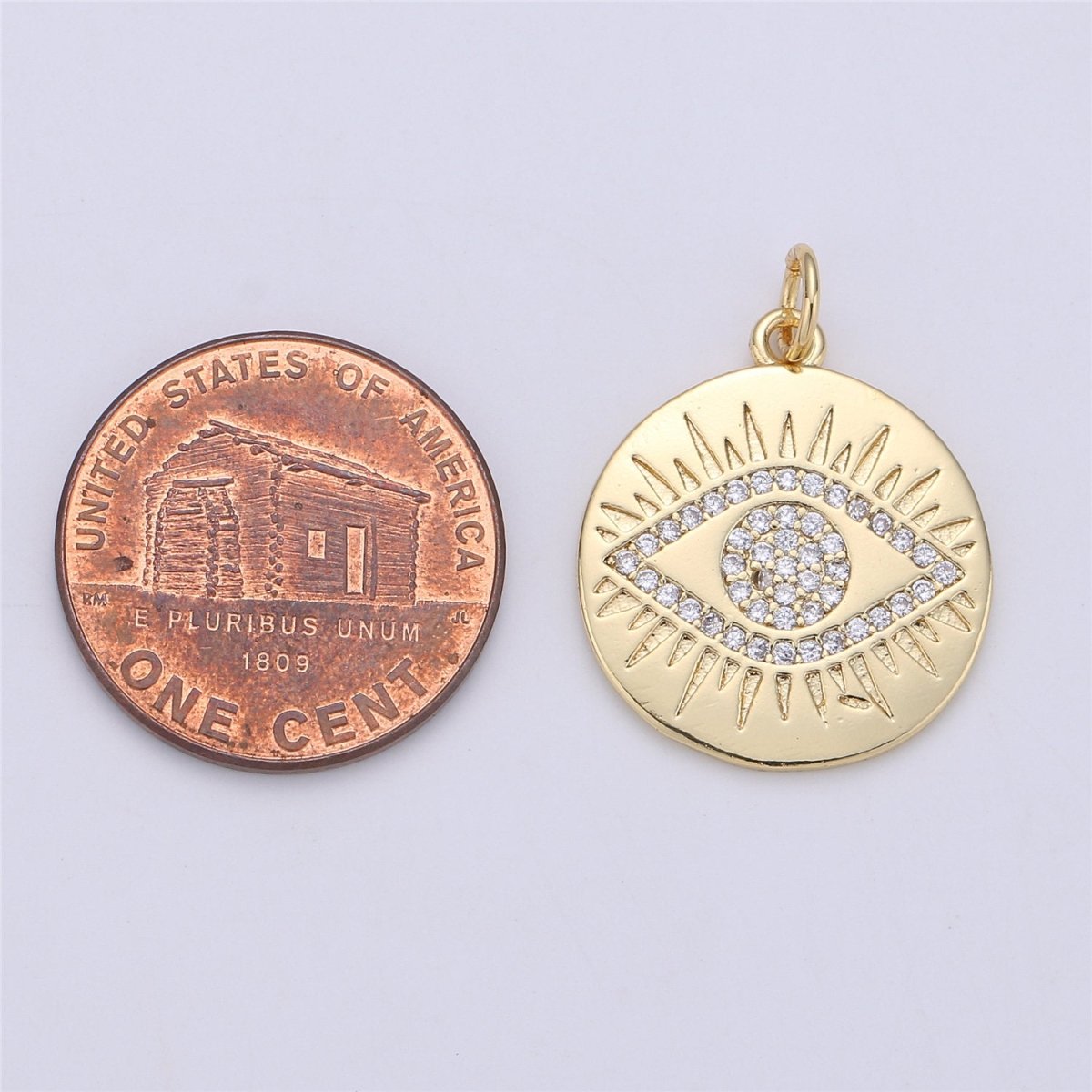 Evil Eye charm, Eye of Ra pendants, Gold Evil Eye charm, cubic Disc Coin charms 16k Gold Plated Lead Nickel Free E-524