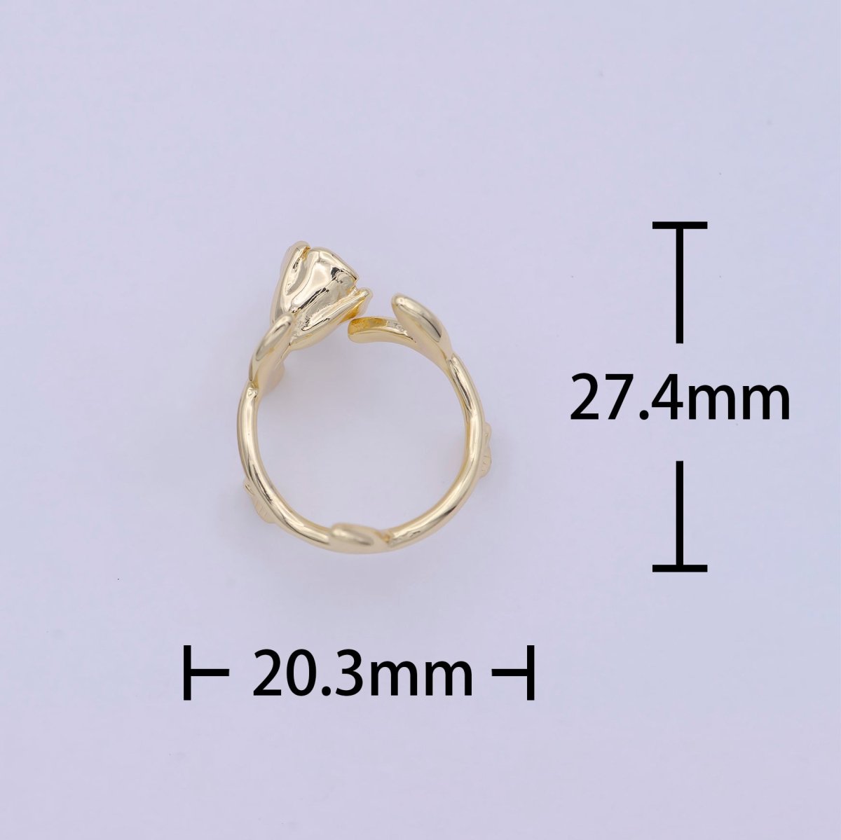 Flower branch Leaf Adjustable Gold Open Rose Ring, Vintage Ring, Minimalist Stackable Jewelry S-366