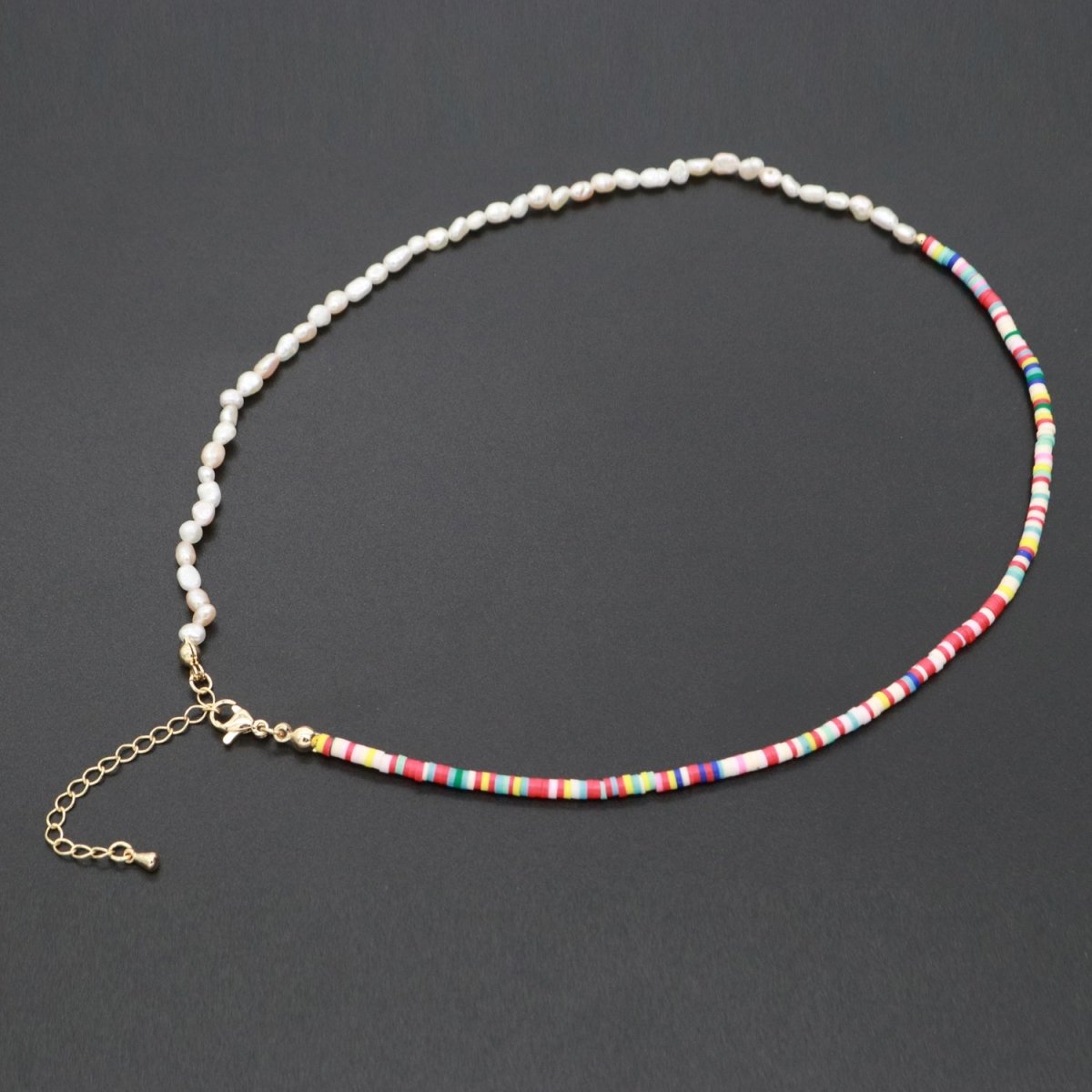 Freshwater Pearl Beaded Necklace Rainbow Multi Color Seed Bead Jewelry Summer Necklace | WA-285