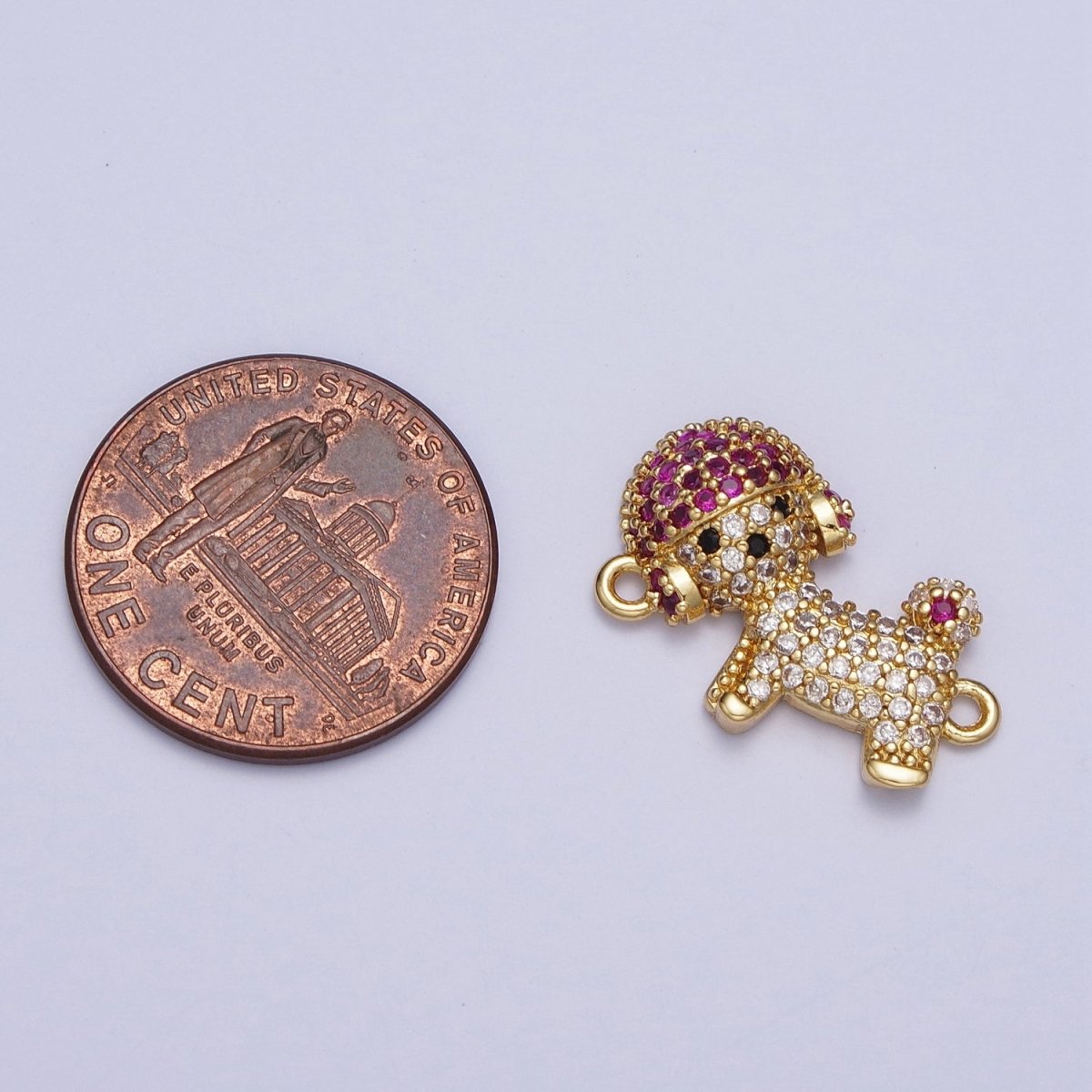 Fuchsia & Clear Micro Paved Little Dog Connector Charm For DIY Jewelry Making | G-530