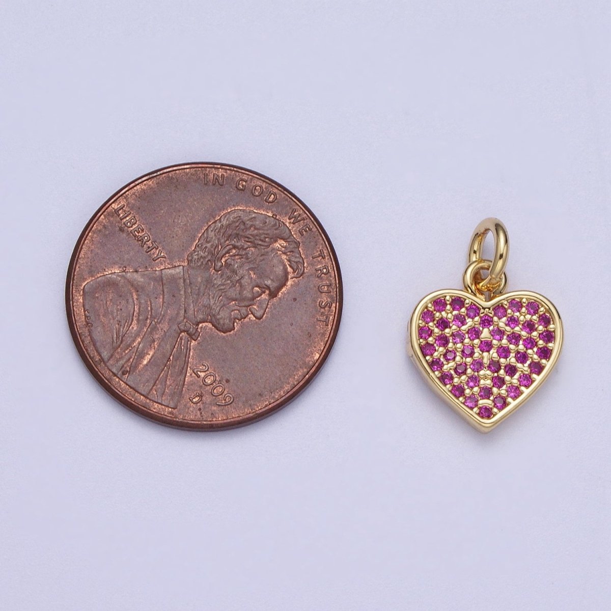 Fuchsia Micro Paved Cubic Zirconia Gold Heart Charm For Valentines Love Jewelry |N-420