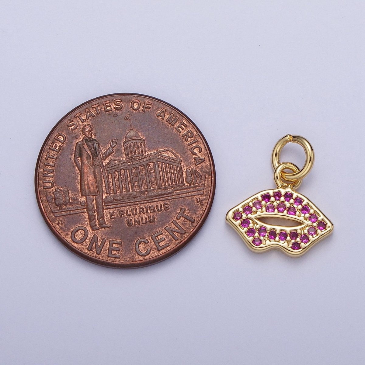 Fuchsia Micro Paved CZ Lips Gold Charm | C-733