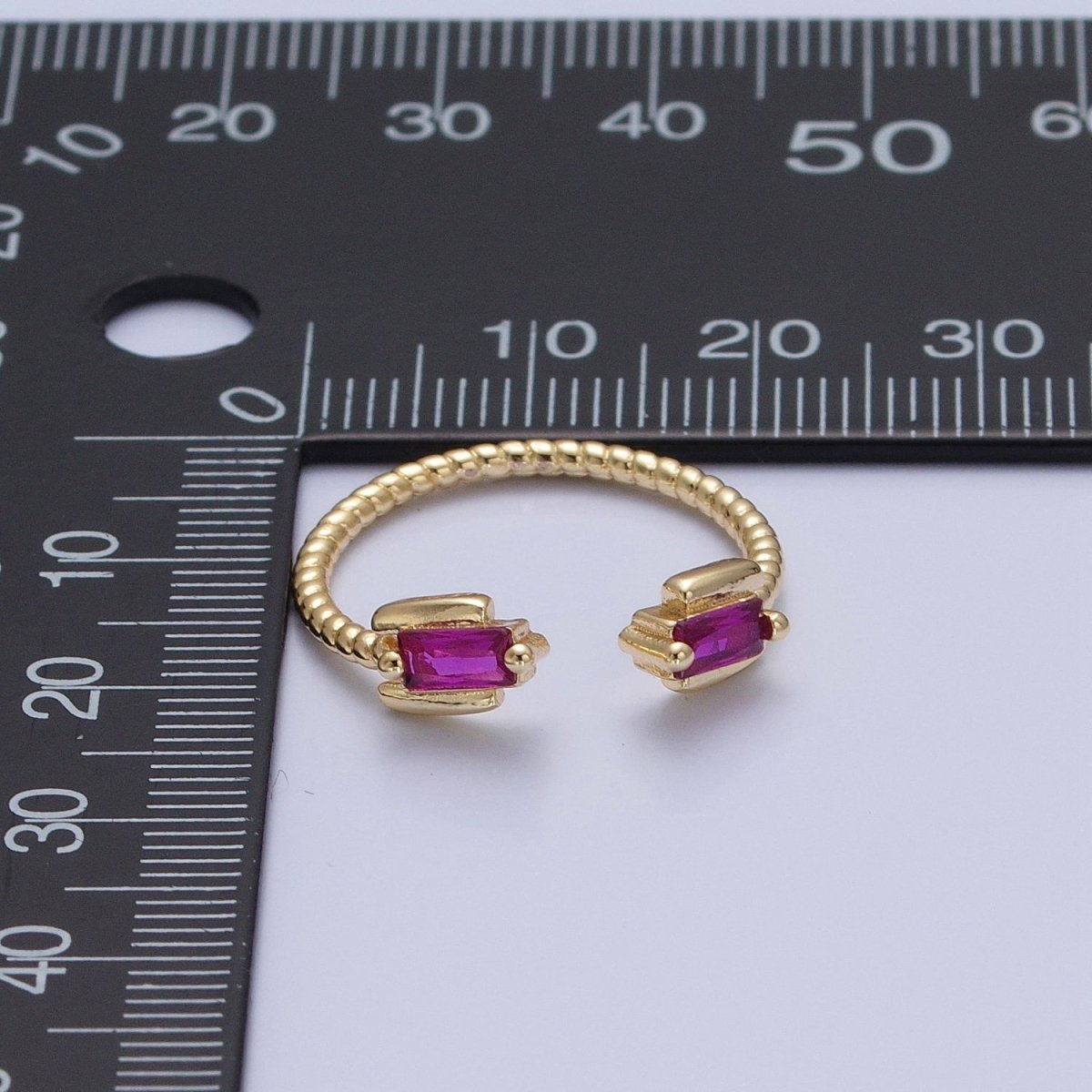 Fuchsia Ring Pink CZ Ring Twisted Gold Band Adjustable Ring O-754