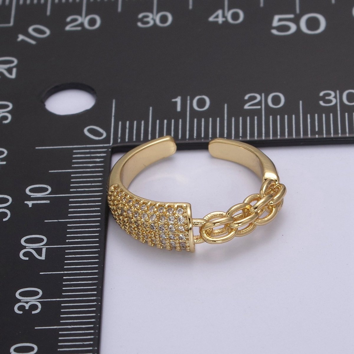 Fushion Cz Ring With Chain Link Design Inspired Stackable Open Adjustable Ring U-275