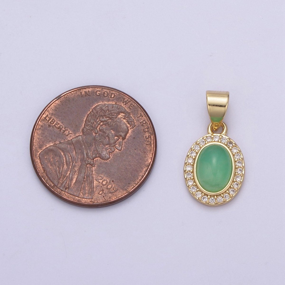 Genuine Green Jade Oval with Clear Cubic Zircon Pendant for Minimalist Jewelry Gemstone H-791
