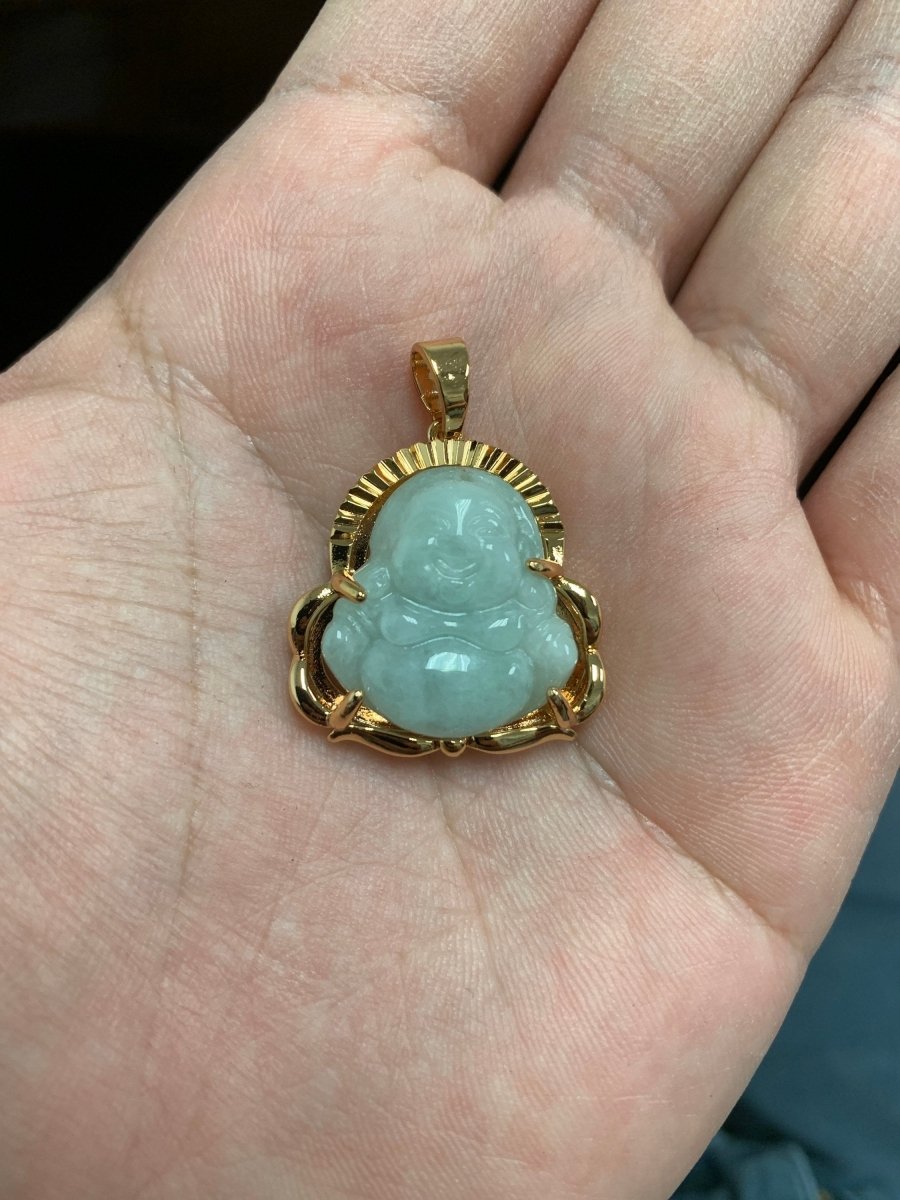 Genuine White Jade Natural Wisdom Meaning Gold Filled Plated Gemstone Necklace Jewelry Pendant Buddha Design Buddhism religion 1 pc AH-216