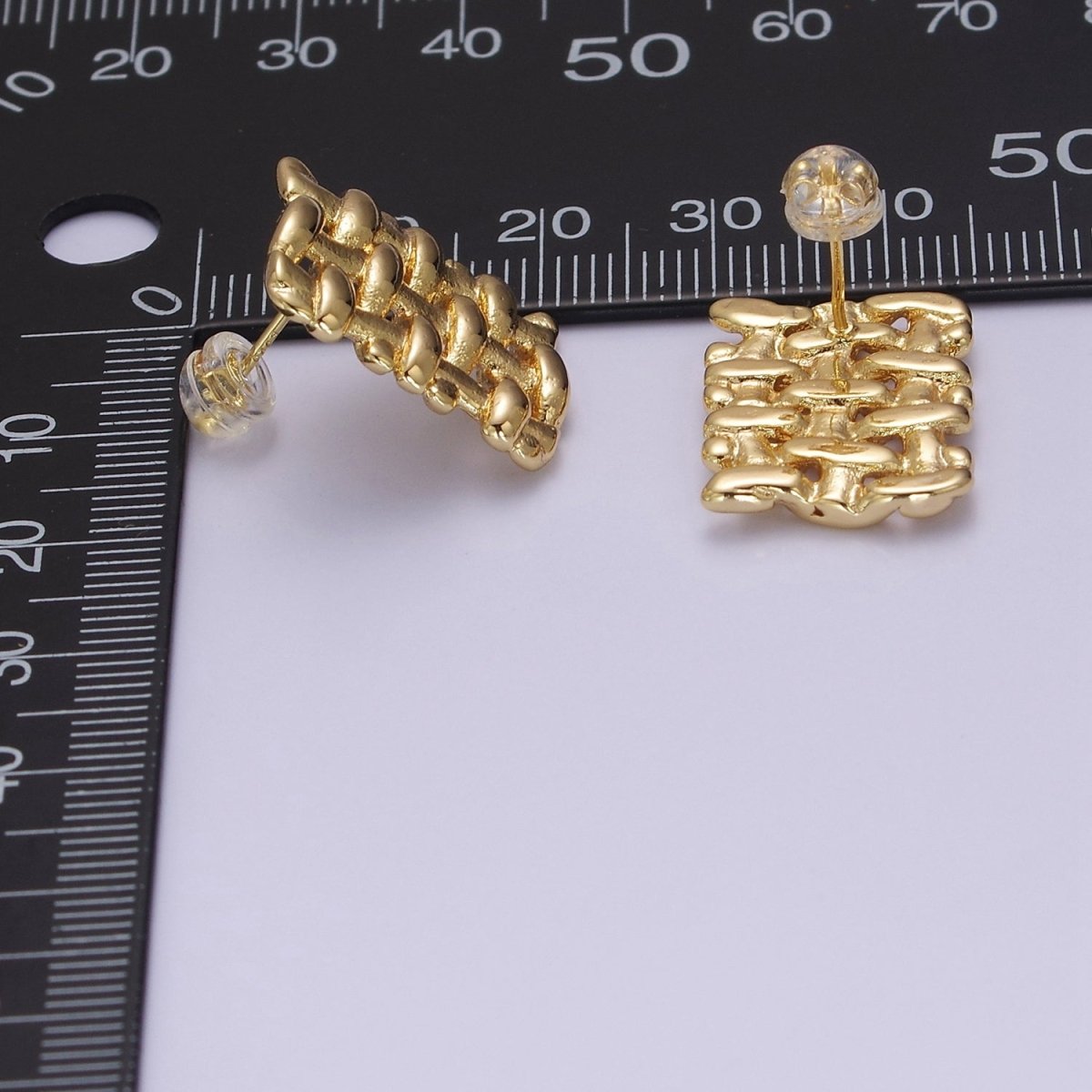 Geometric Rectangle Stud Earrings, 18k Gold fill Jewelry, Minimalist gold earrings, Small gold earrings for women V-136