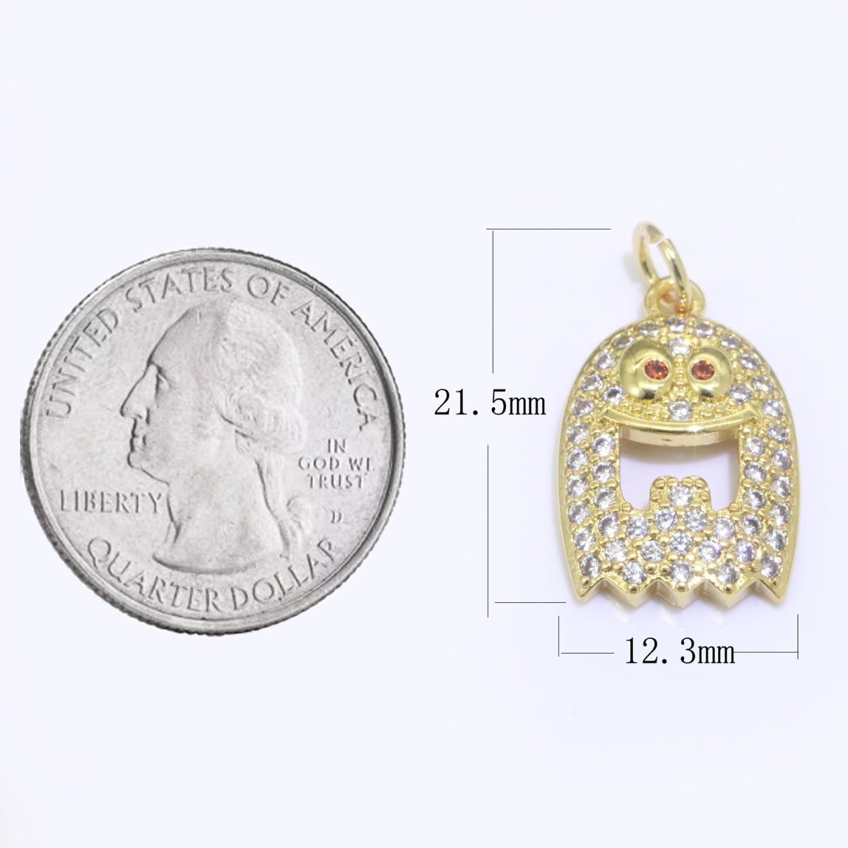 Ghost Charm, 14K Gold Filled CZ Micro Pave Ghost Pendant, Ghost Scary charm, Halloween Jewelry Making Pendant for Necklace Earring Bracelet M-552