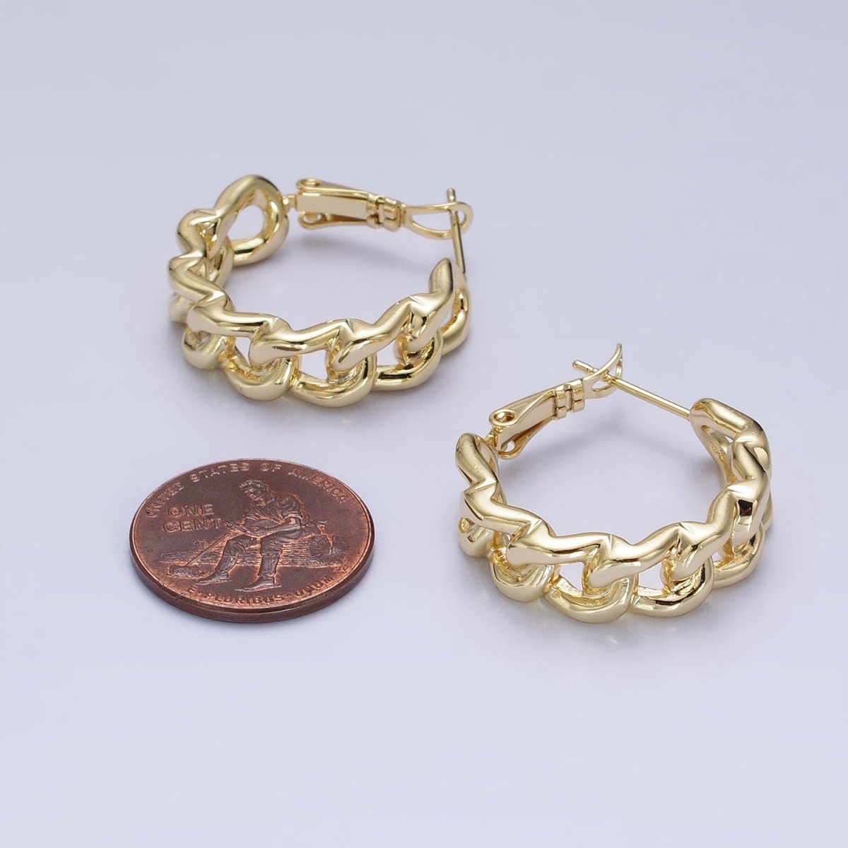 Gold 25mm Flat Curb Link Geometric Hoop Earrings | AB849