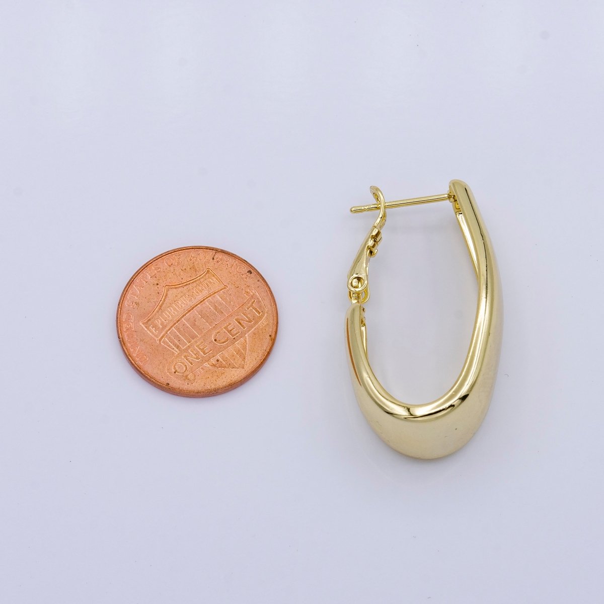 Gold 33.5mm Wide Dome Oblong Hinge Hoop Earrings | AB1089