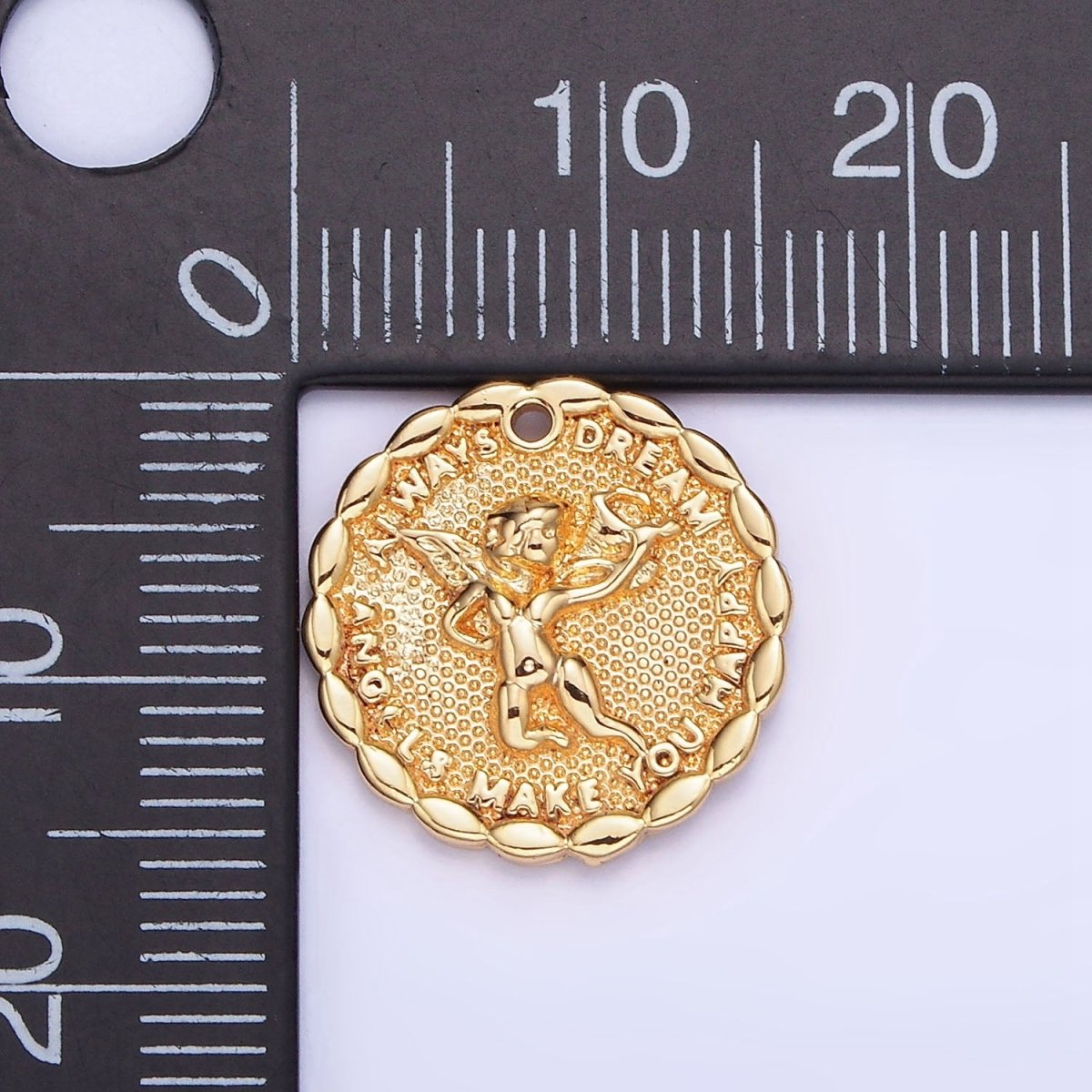 Gold Angel Charms 14K Gold Filled Angel Coin Pendant Angel Make your Dream Happy Always B881