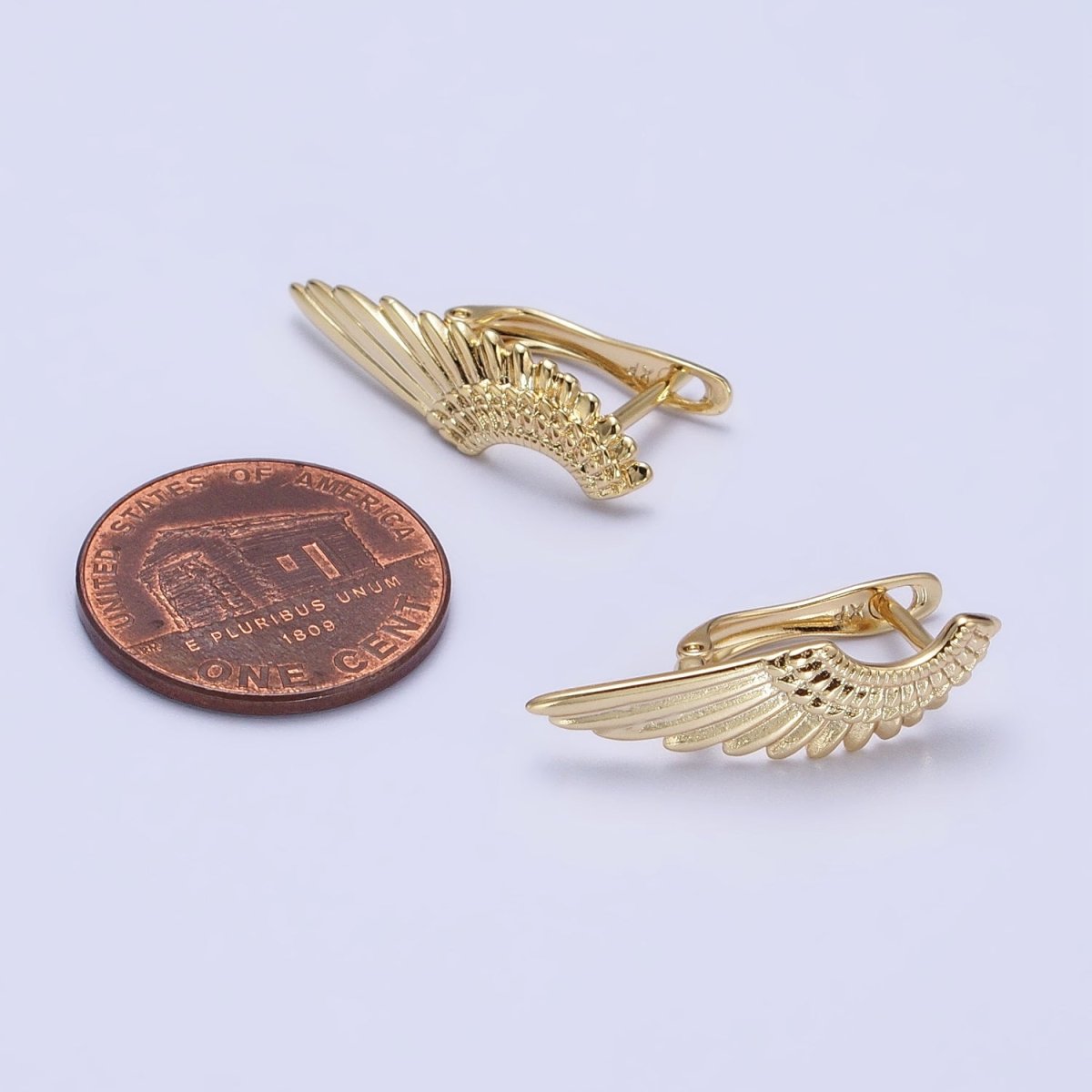 Gold Angel Feather Wings Minimalist English Lock Earrings Set | AB433